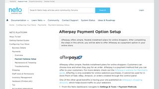 Afterpay Payment Option Setup - Neto
