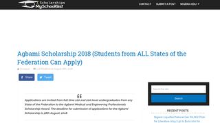 Agbami Scholarship 2018 (Students from ALL States of the Federation ...