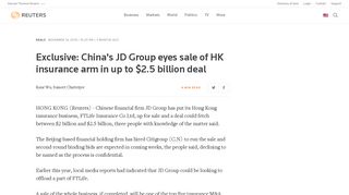 Exclusive: China's JD Group eyes sale of HK insurance arm in up to ...