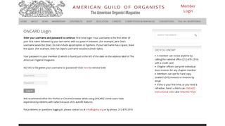ONCARD Login - American Guild of Organists