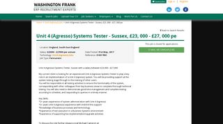 Unit 4 (Agresso) Systems Tester - Sussex, £23, 000 - £27, 000 pe