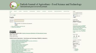 Login - Turkish Journal of Agriculture - Food Science and Technology