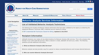 Behavior Analysis Services Provider Information
