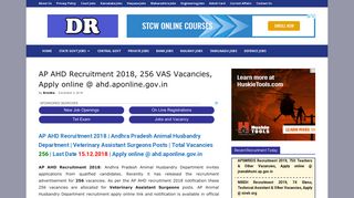 AP AHD Recruitment 2018, 256 VAS Vacancies, Apply online @ ahd ...