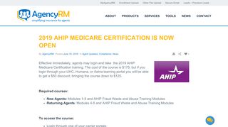 2019 AHIP Medicare Certification is Now Open - AgencyRM