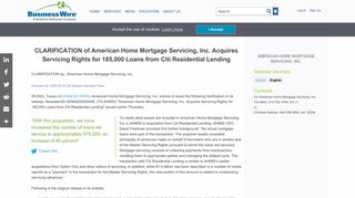 CLARIFICATION of American Home Mortgage Servicing, Inc. Acquires ...