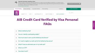 AIB Credit Card Verified by Visa Personal FAQs