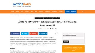 AICTE PG (GATE/GPAT) Scholarships 2018 [Rs. 12,400/Month]: Apply ...