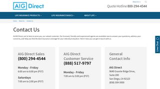 Contact Us | American General Life Insurance | AIG Direct