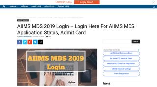 AIIMS MDS 2019 Login - Login Here For AIIMS MDS Application ...