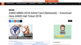 AIIMS MBBS 2018 Admit Card (Released) - Download Here AIIMS ...