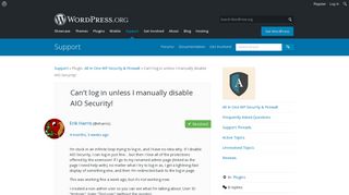 Can't log in unless I manually disable AIO Security! | WordPress.org