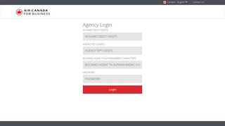Air Canada for Business Login Page