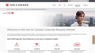 The new Air Canada Corporate Rewards Website