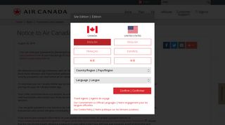 Notice Air Canada mobile app users