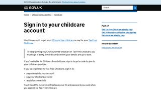 Sign in to your childcare account - GOV.UK
