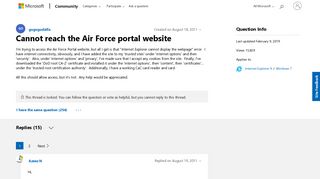 Cannot reach the Air Force portal website - Microsoft Community