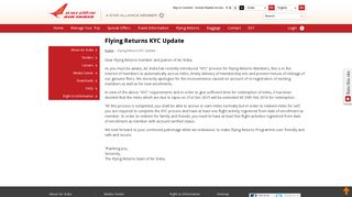 Flying Returns KYC Update - Air India