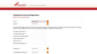 Flying Returns Account Registration - Welcome to Flying Returns