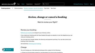 Review, change or cancel a booking - Air New Zealand