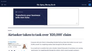 Airtasker taken to task over '$20,000' claim - Sydney Morning Herald
