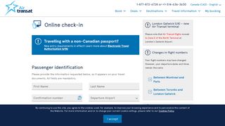 Online check-in - Canada | Air Transat