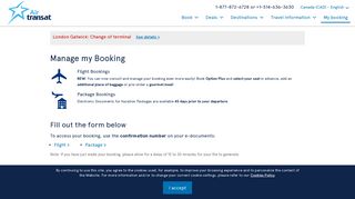 Login - Manage my booking | Air Transat