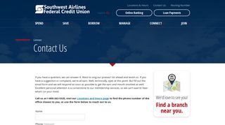 Contact Us | Southwest Airlines Federal Credit Union | Dallas, TX ...