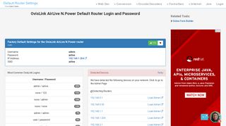 OvisLink AirLive N.Power Default Router Login and Password