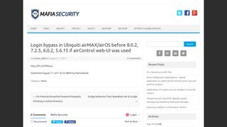 Login bypass in Ubiquiti airMAX/airOS before 8.0.2 ... - Mafia Security