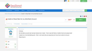Unable to Reset Mpin for my Airtel Bank Account | DesiDime