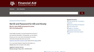 Net ID and Password for AIS and Howdy - Service