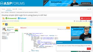 Develop simple AJAX Login form using jQuery in ASP.Net | ASPForums.Net