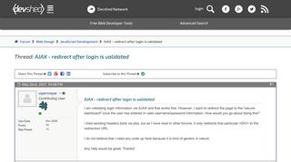 AJAX - redirect after login is validated - Dev Shed Forums