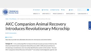 AKC Companion Animal Recovery Introduces Revolutionary Microchip