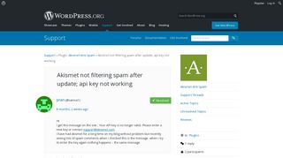 Akismet not filtering spam after update; api key not working ...