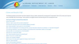 Alabama Department of Labor - UC Claims and Benefits FAQ