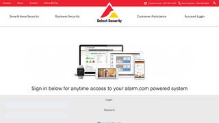 Log in to your alarm.com powered system | Select Security
