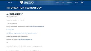 ALEKS Login Help - University of Toledo