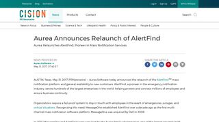 Aurea Announces Relaunch of AlertFind - PR Newswire