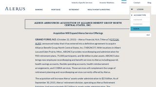 Alerus Acquires Alliance Benefit Group North Central States, Inc. | Alerus