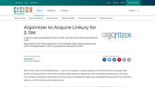 Algomizer to Acquire Linkury for $ 11M - PR Newswire