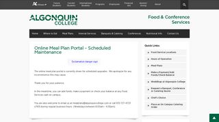 Online Meal Plan Portal – Scheduled Maintenance - Algonquin College