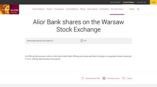 Alior Bank Shares - Alior Bank - English version
