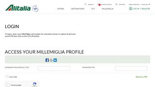 login to the personal area millemiglia - Alitalia