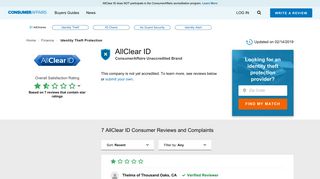 Top 7 Reviews and Complaints about AllClear ID - ConsumerAffairs.com