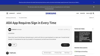 All4 App Requires Sign in Every Time - Samsung Community