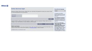 Allianz Online Services login screen