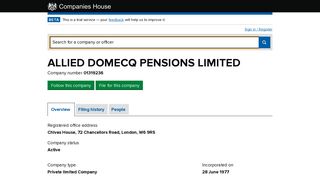 ALLIED DOMECQ PENSIONS LIMITED - Overview (free company ...