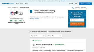 Top 23 Reviews and Complaints about Allied Home Warranty